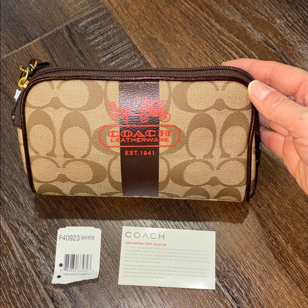 NEW Y2K VINTAGE Coach SIGNATURE HERITAGE STRIPE MAKEUP BAG COSMETICS TOILETRY